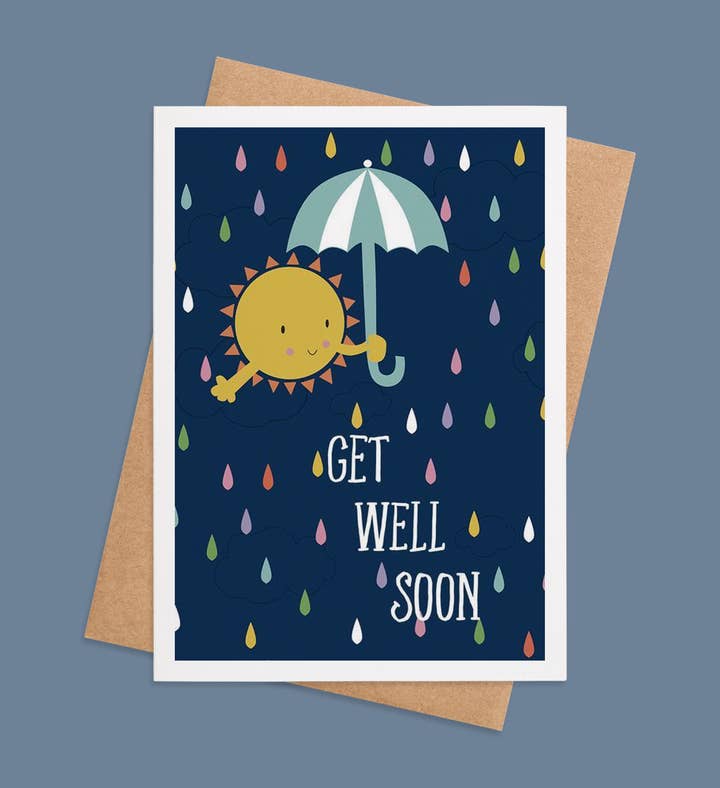 Sunny Umbrella Wishes Get Well Greeting Card Image