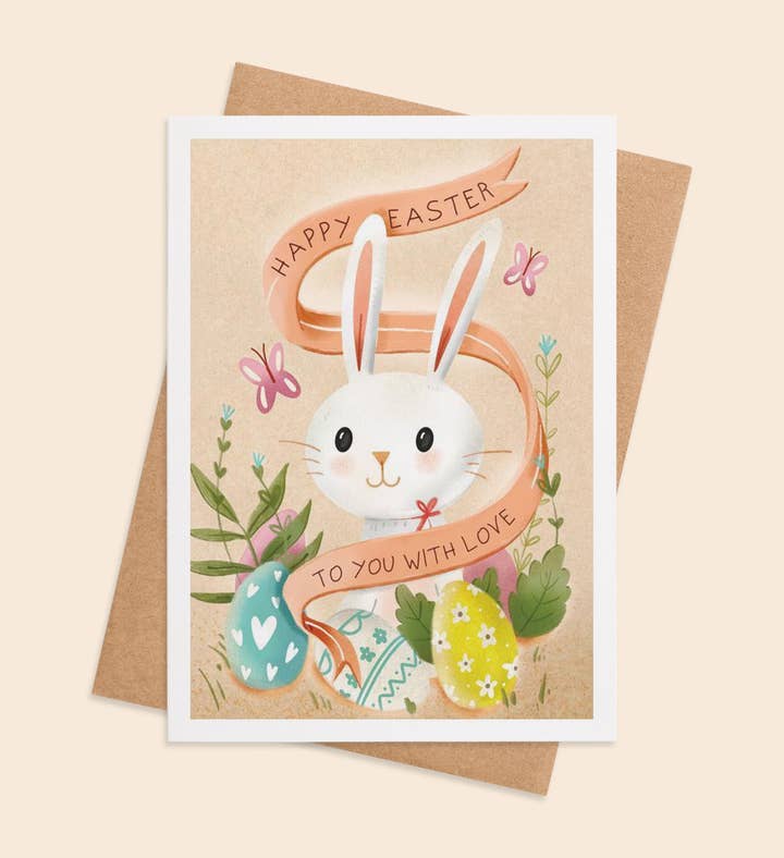 Bunny Kisses & Easter Wishes Easter Greeting Card Image