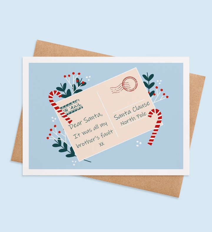 Brotherly Blame: Santa Edition Greeting Card