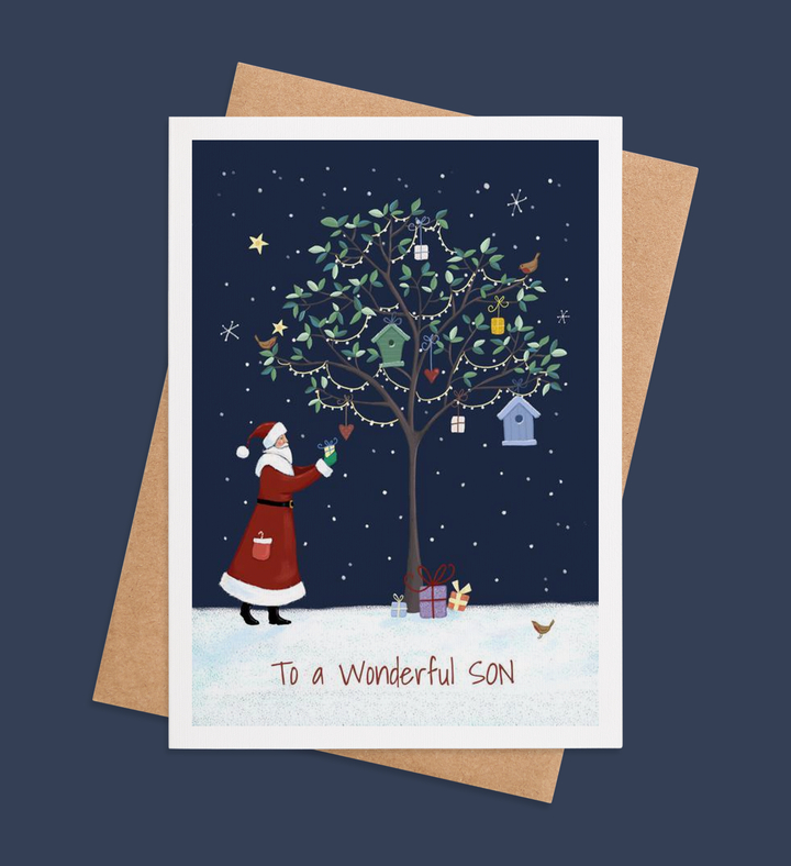 Santa's Heartfelt Tree for Son Greeting Card